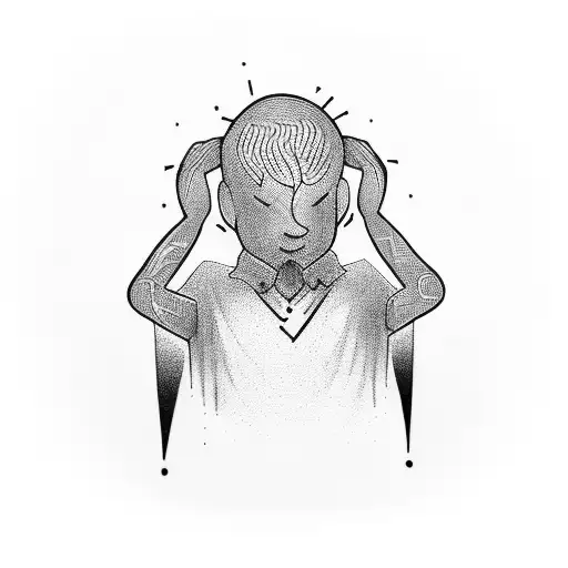 Little Stick Figure Man Holding His Head In His Hands