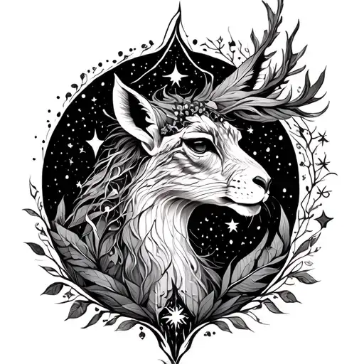 A Mystical Creature Made Of Stars And Nature Elements
