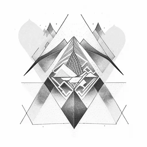 An Abstract Geometric Design Incorporating Elements Of Aviation And Mountains
