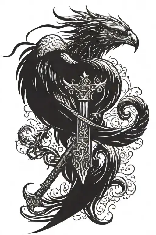 Tattoo With Phoenix And Sword Piercing
