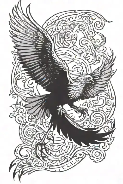 Skeleton Phoenix Bird Spreading Its Wings In Flame