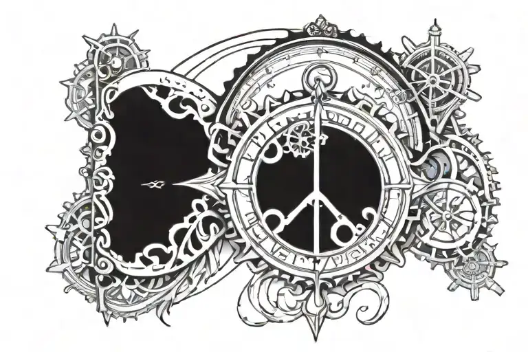 A Gear-shaped Infinity Symbol Incorporating Elements Of An Hourglass And A Compass