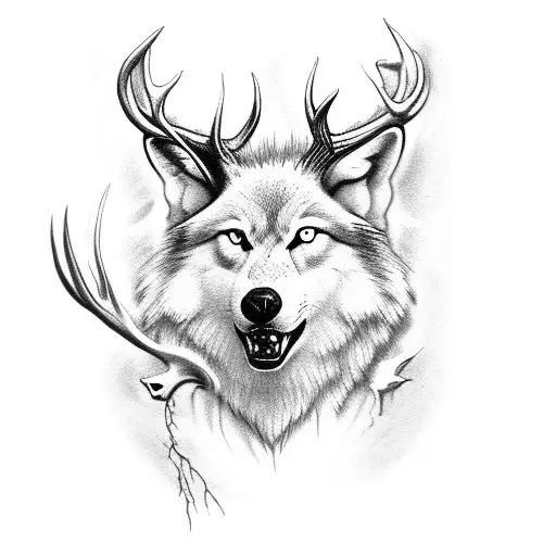 White Wolf With Deer Skull Chest Piece