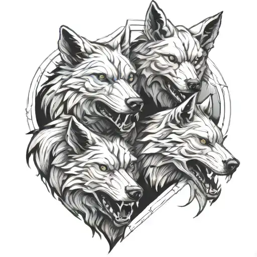 Cerberus With Wolf Heads Wrapped To Form A Heart Shape