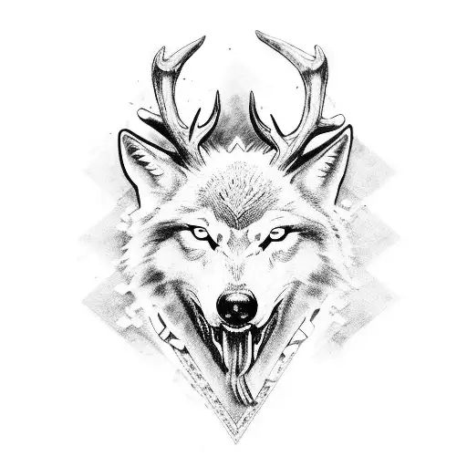 White Wolf With Deer Skull Chest Piece