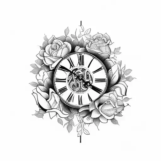 A Bouquet Of Flowers Emerging From A Clock Face