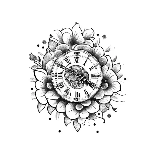 A Bouquet Of Flowers Emerging From A Clock Face