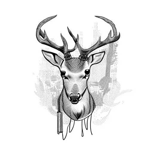 A Blackwork Tattoo Of A Deer With Barbed Wire Wrapped Around Its Antlers