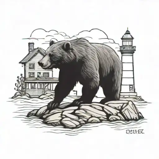 Bear In Front Of A Lighthouse