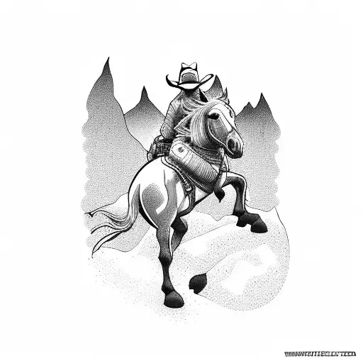 Cowgirl Riding Horse In Mountains