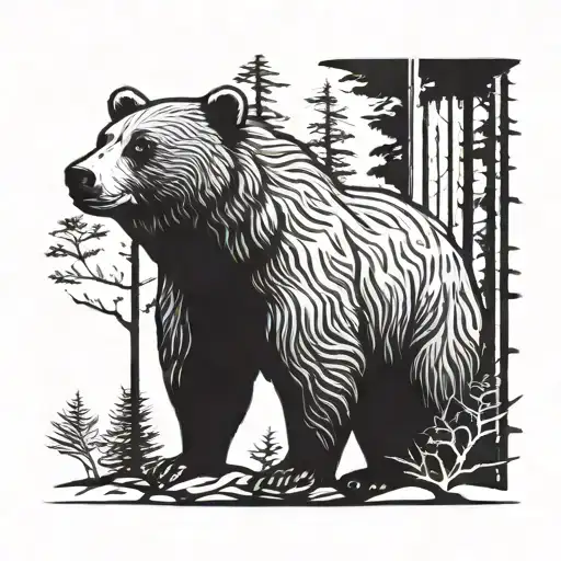 Simple Bear Standing With Trees In The Bear Body
