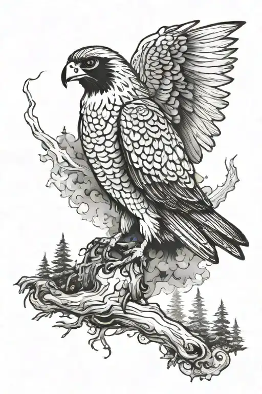 Falcon In Forest With Smoke Billowing