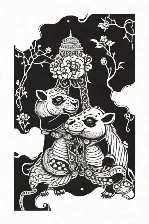 Camel And Panda Holding Hands