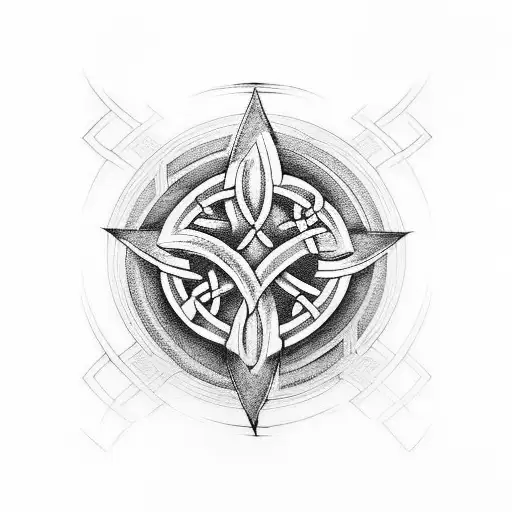 A Beautiful Landscape Painting Incorporating Celtic Symbols And Viking Runes