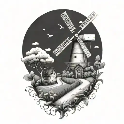 Windmill With Road Leading Towards
