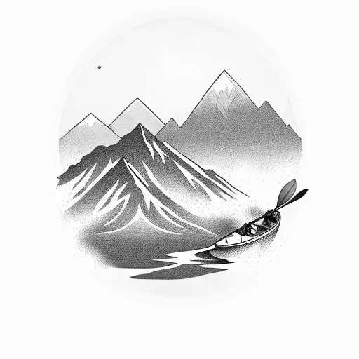 Kayak Silhouette With A Mountain Landscape In The Background