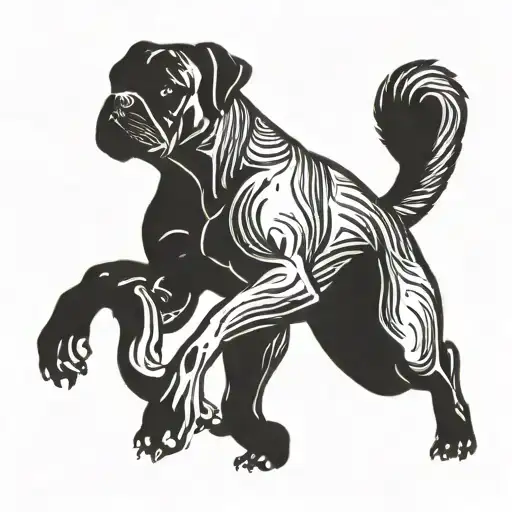 A Stylized Silhouette Of A Boxer Dog Doing A Sports Activity Like Running Or Playing Fetch