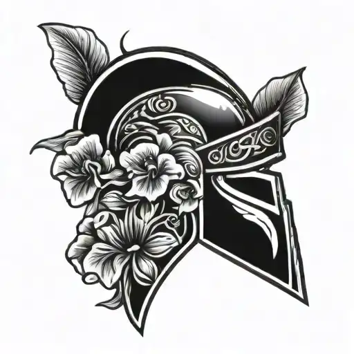 Spartan Helmet And Sweet Pea Flowes