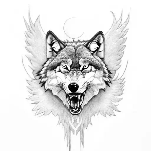 Fullbody Wolf With Angelwings As A Cross