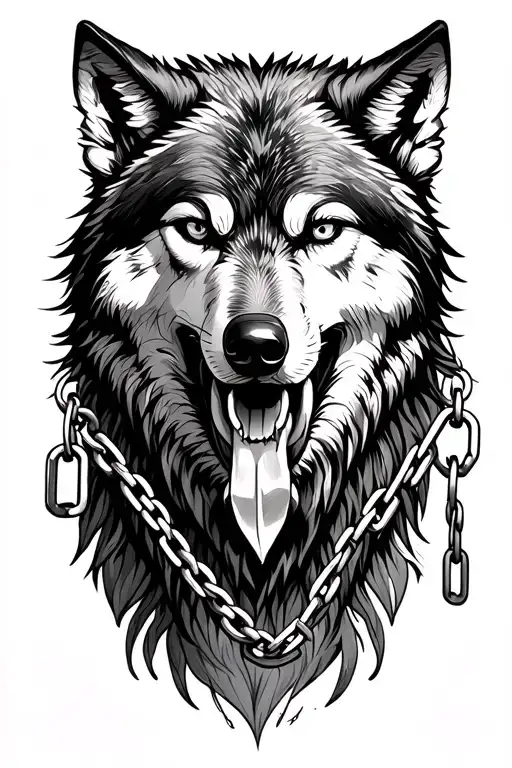Wolf Holding Chains In Mouth