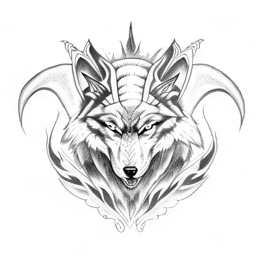 Demon Wolf With Wings As A Cross