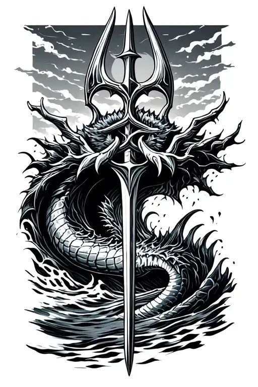 Poseidons Trident Coming Out Of The Ocean