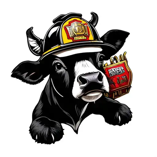 Stuffed Cow Wearing Firefighter Helmet