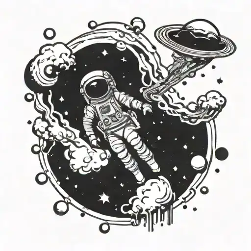 Spaceman Floating From Galaxy With Sonder Written
