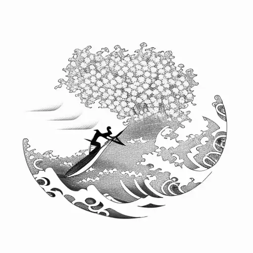 A Windsurfer Riding A Wave With Japanese Cherry Blossoms In The Background