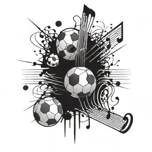 A Tattoo Design Combining Music Notes And Soccer Balls