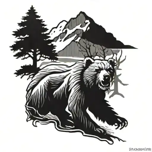 Angry Bear And Tree Maontain