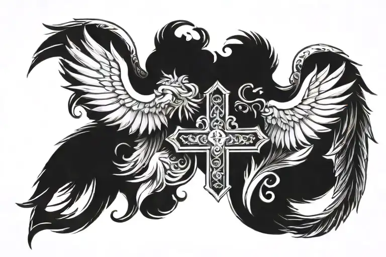 Angel Wings With Cross In The Middle