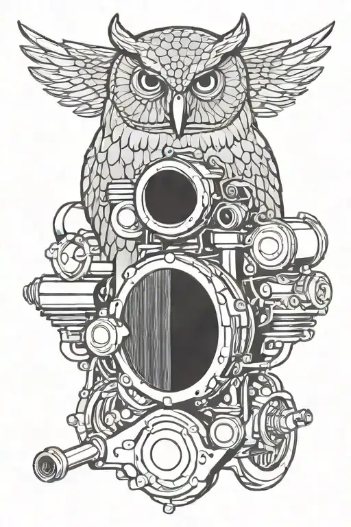 Motorcycle Engine Owl Perched