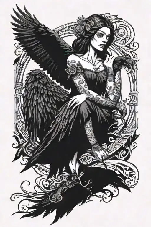 The Morrigan Depicted With A Raven Perched