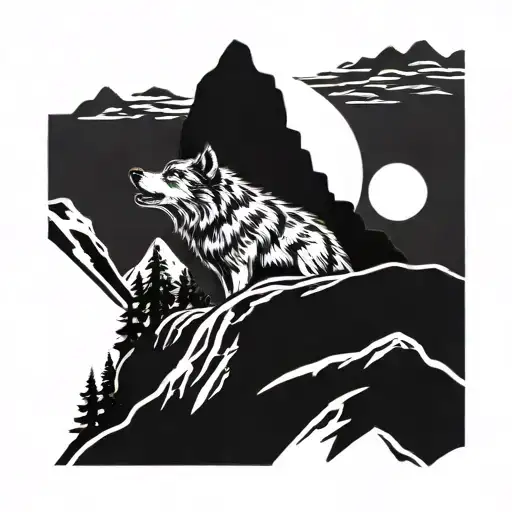 A Silhouette Of A Wolf Howling On Top Of A Mountain Peak