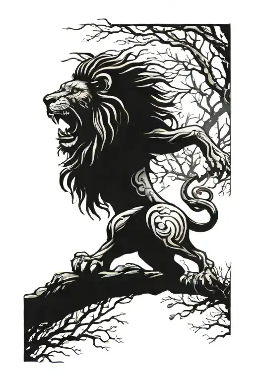 A Mechanical Lion Roaring In The Forest Scene Featuring