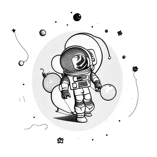 Cartoon Astronaut With Big Backpack Holding Balloons