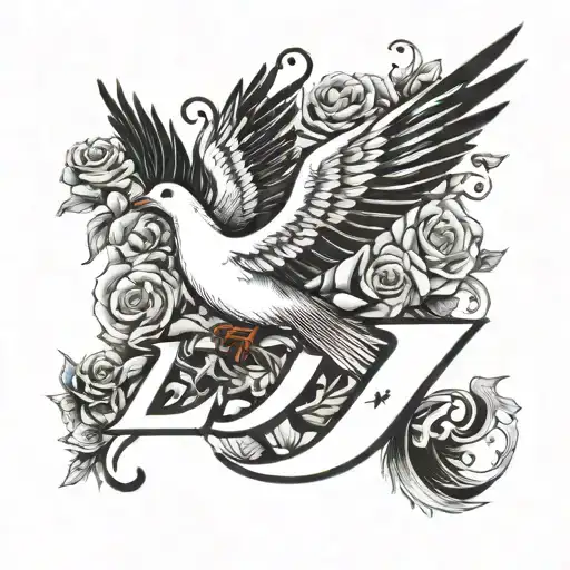 Letters Dgd With A Dove And Flowers In A Cool Font Text On The Thigh