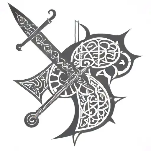 A Geometric Design Incorporating Elements Of Arabic Calligraphy And A Sword