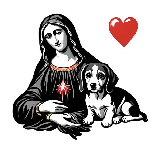 Virgin Mary With Heart Of Jesus And A Beagle Dog