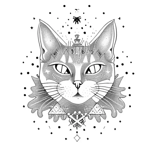 A Witchcraft Inspired Tattoo Featuring A Mystical Cat Surrounded By Constellations