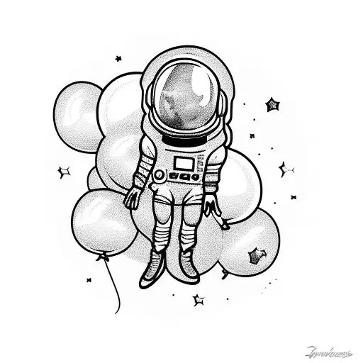 Cartoon Astronaut Holding Balloons
