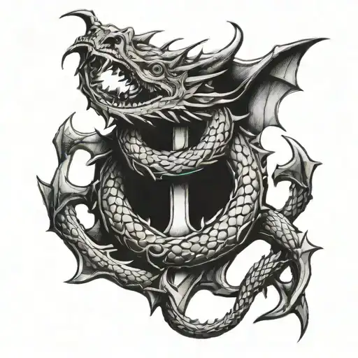 Dragon Wrapped Around A Anchor