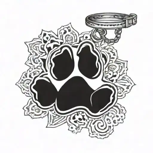 Dog Paw Print And Collar