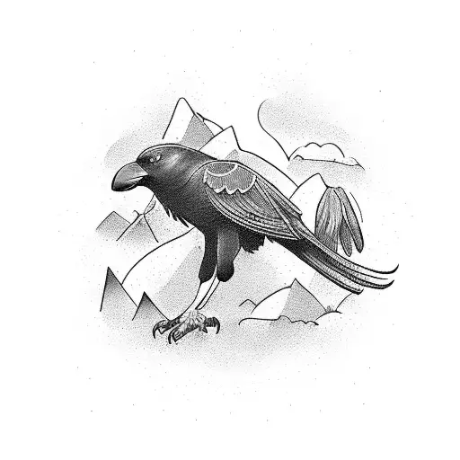 A Mystical Scene Of A Crow Leading A Pack Of Wolves Through A Forest