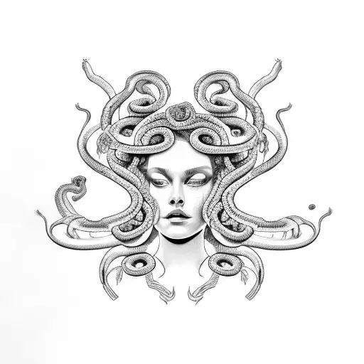 Medusa With King Cobra Snakes And Tears And Roses