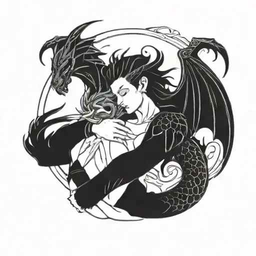 Western Dragon Protecting A Woman In His Arms