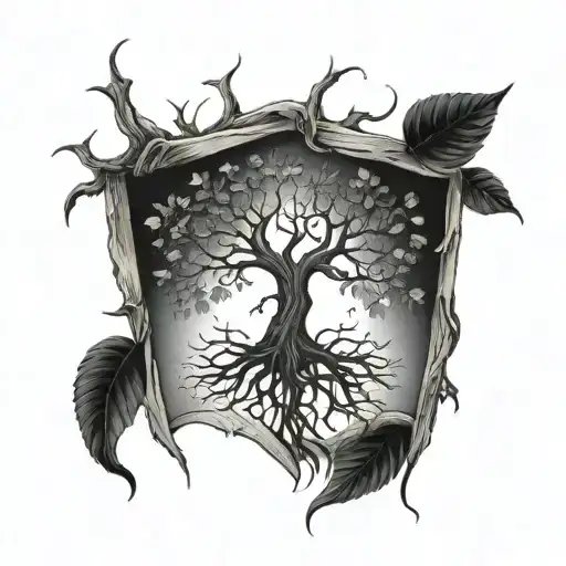 Tree Chest Tattoo With Roots Coming From Heart And Leaves On Shoulder