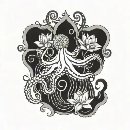 Octopus Tentacles With Lotus Flowers
