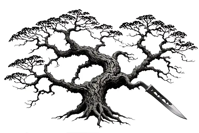 A Detailed Tree With Intricate Knife Handles As Branches